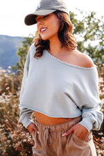 Sporty Spice Raw Hem Crop Sweatshirt- Mint