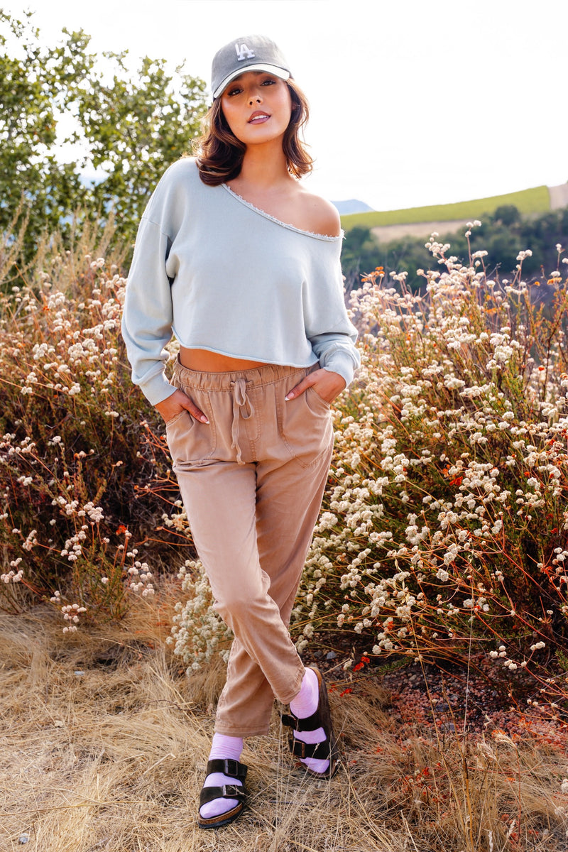 Sporty Spice Raw Hem Crop Sweatshirt- Mint