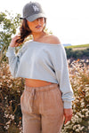 Sporty Spice Raw Hem Crop Sweatshirt- Mint