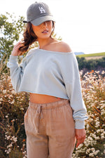 Sporty Spice Raw Hem Crop Sweatshirt- Mint