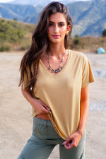 Mellow Yellow V-Neck Short Sleeve Top- Mustard