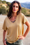 Mellow Yellow V-Neck Short Sleeve Top- Mustard