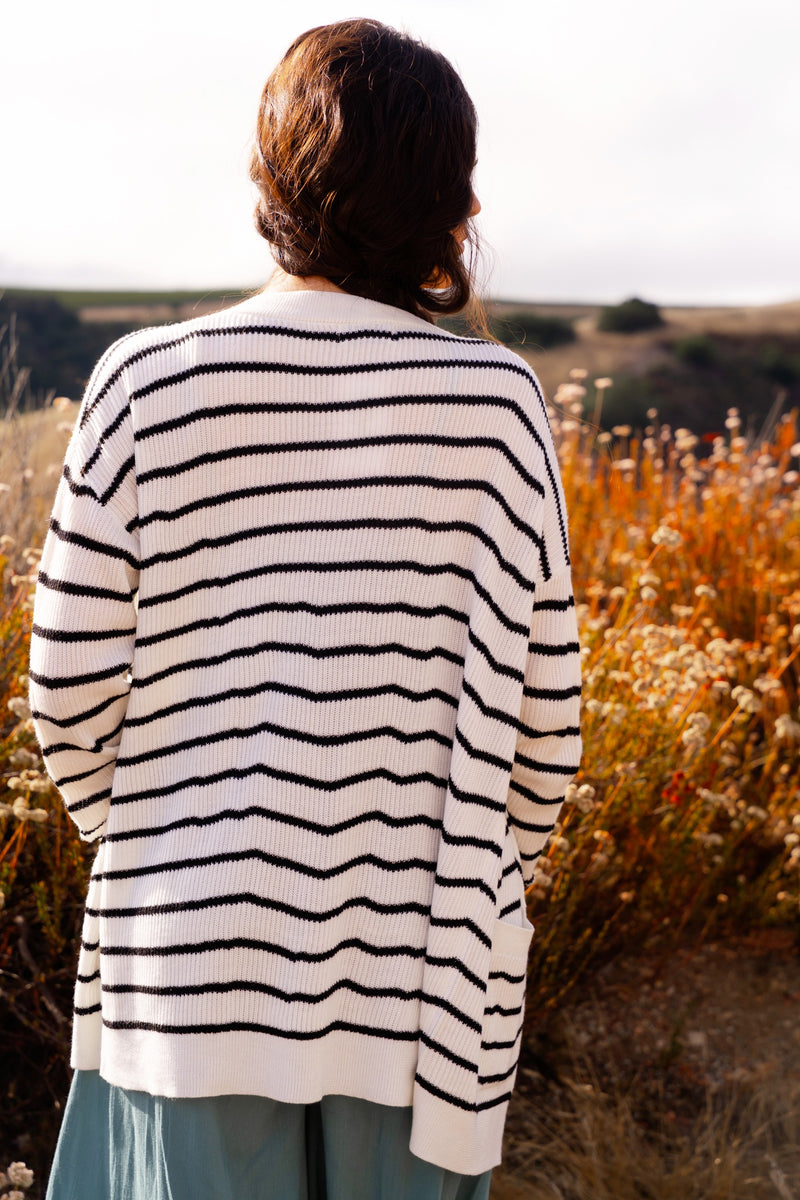 Moment In Time Open Stripe Cardigan- Black/Ivory