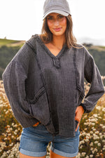 Keep It Coastal V-Neck Oversized Long Sleeve Muslin Top - Vintage Black