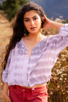Living On The Edge Dip Dye Embroidered Button Front Blouse- Gray