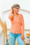 Clementine Checkered Long Sleeve Top - White/Orange