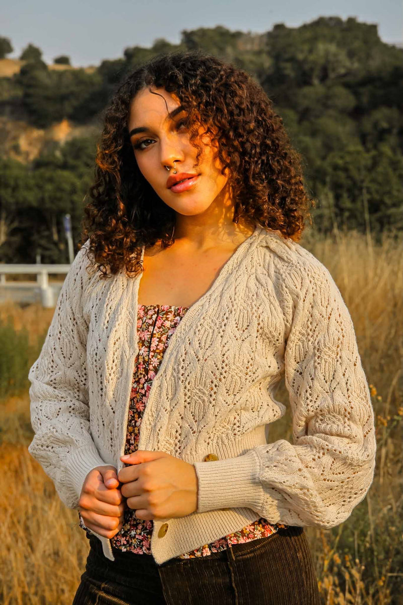cropped crochet double breasted cardigan