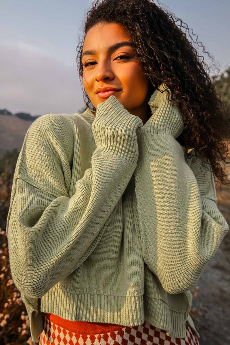 Key Lime Cropped Sweater - Light Green
