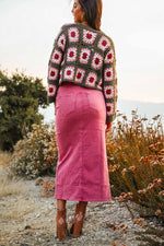 Magenta Denim Maxi Skirt