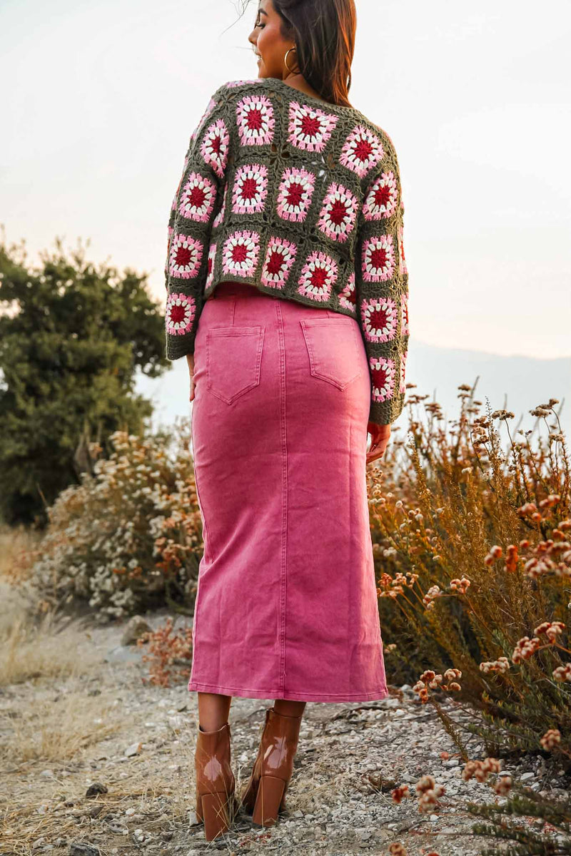 Magenta Denim Maxi Skirt