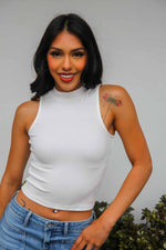 Genevieve Mock Neck Tank - White