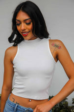 Genevieve Mock Neck Tank - White