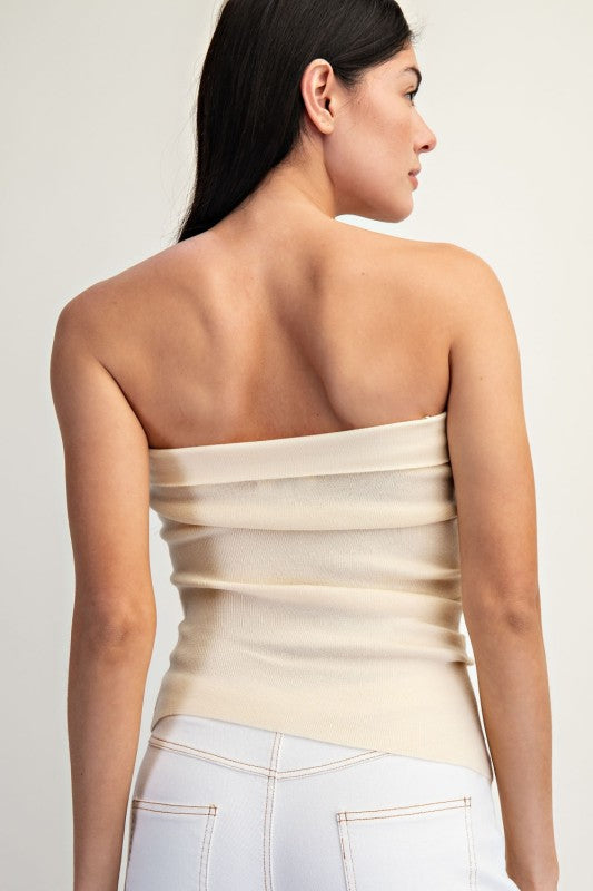 Girl in Cream strapless with white background 