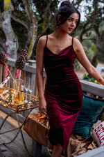 Pomegranate Punch Velvet Midi Dress - Wine