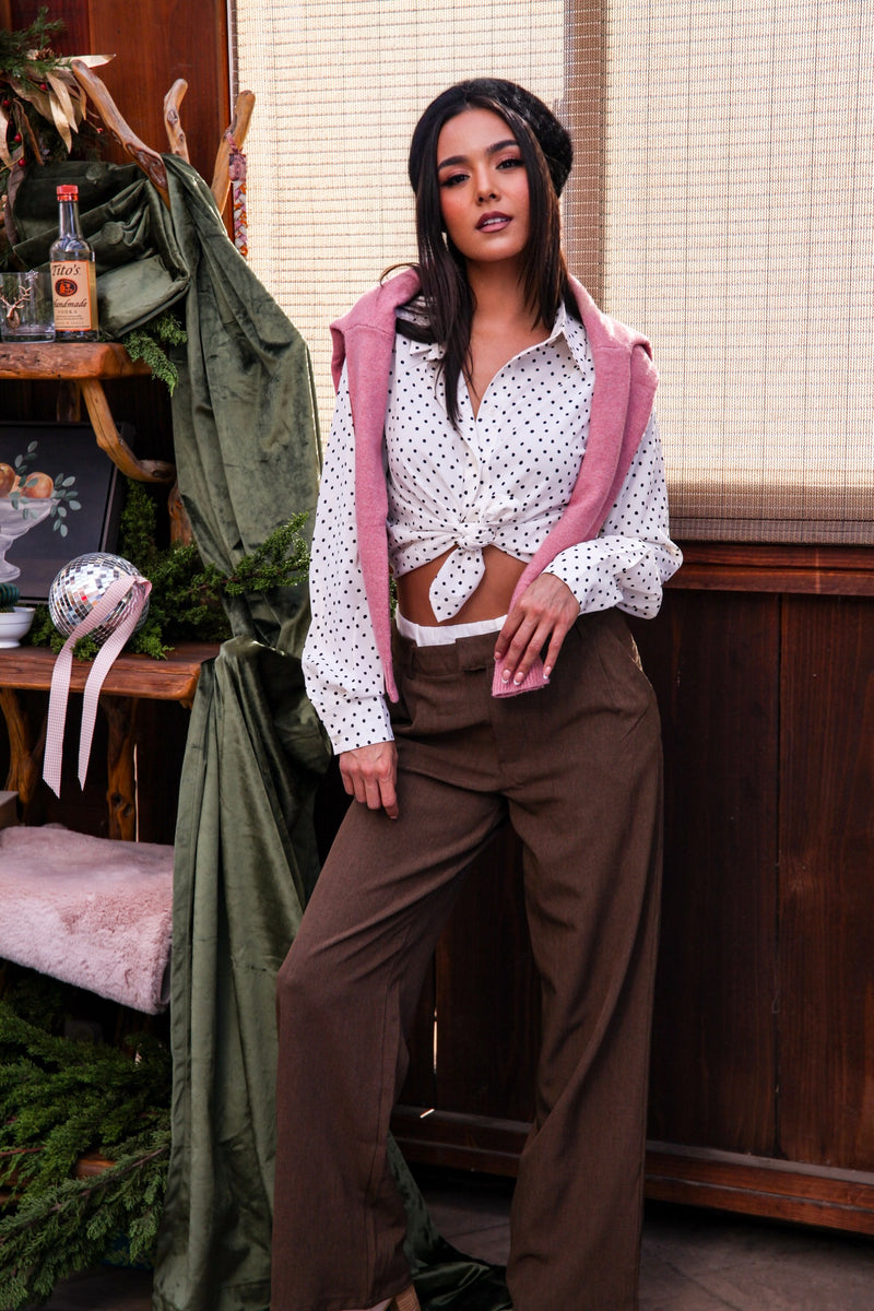 Peppermint Dots Long Sleeve Polka Dot Blouse - Black/White