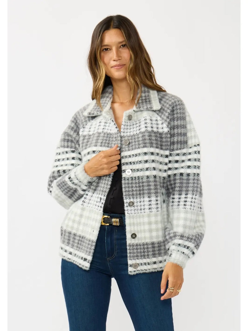 Silver Dusk Plaid Button Down Jacket- Gray/Ivory