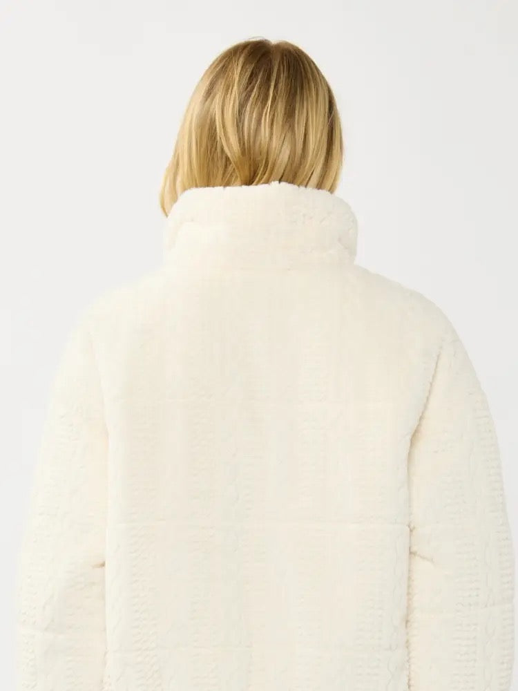 Cloud Nine Faux Fur Zip Up Contrast Lining- Ivory/Blue