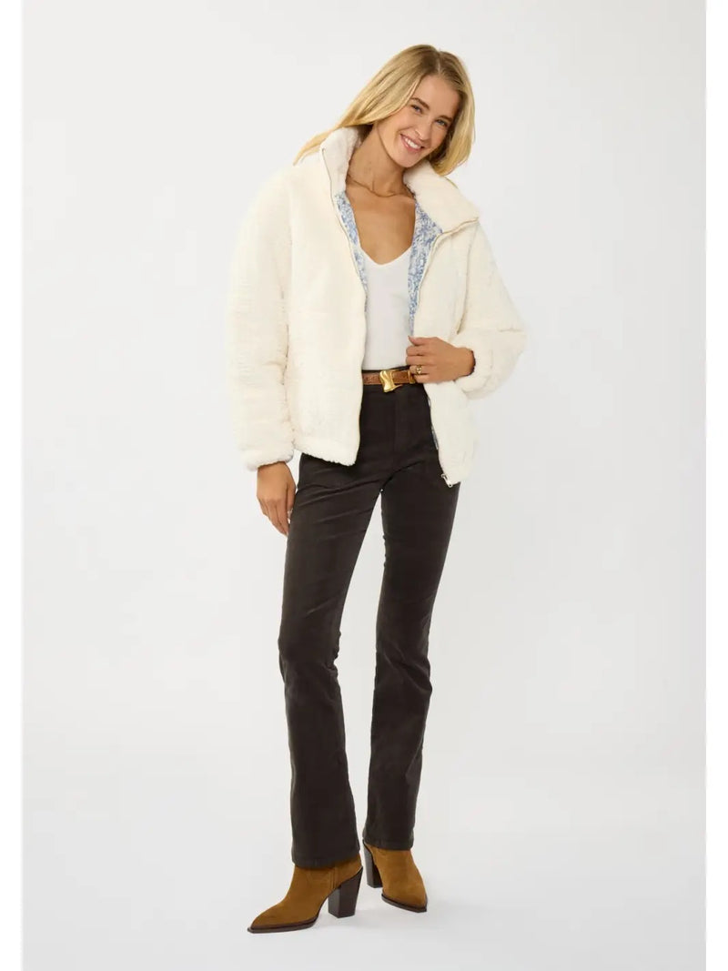 Cloud Nine Faux Fur Zip Up Contrast Lining- Ivory/Blue