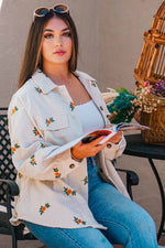 Autumn Blossom Embroidered Shacket - Eggshell