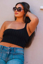 Karma Calling One Shoulder Knit Top - Black