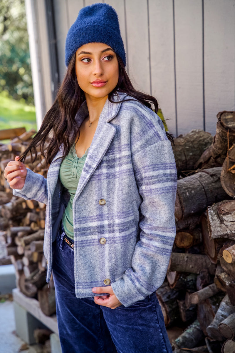 Sugar Pine Button Up Paid Shacket - Gray/Cream