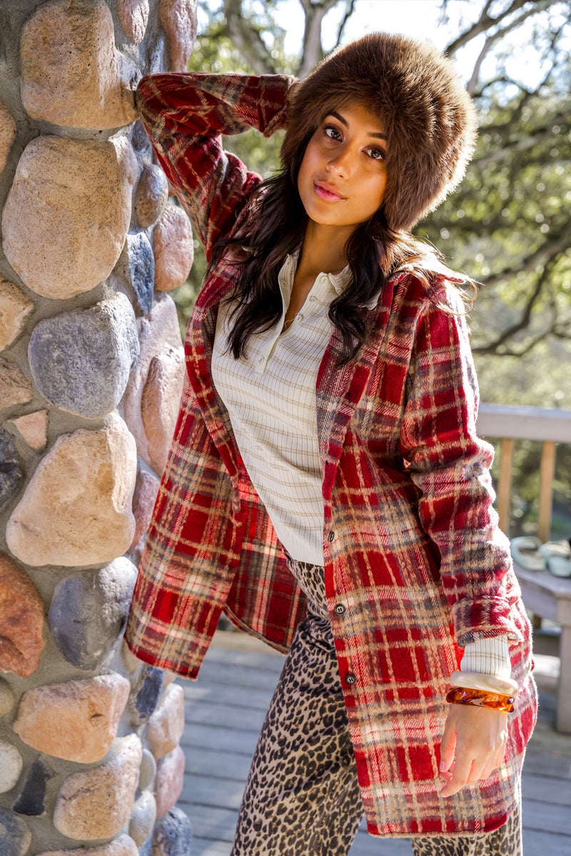 Nostalgic Feelings Plaid Flannel Long Shacket- Rust/Multi