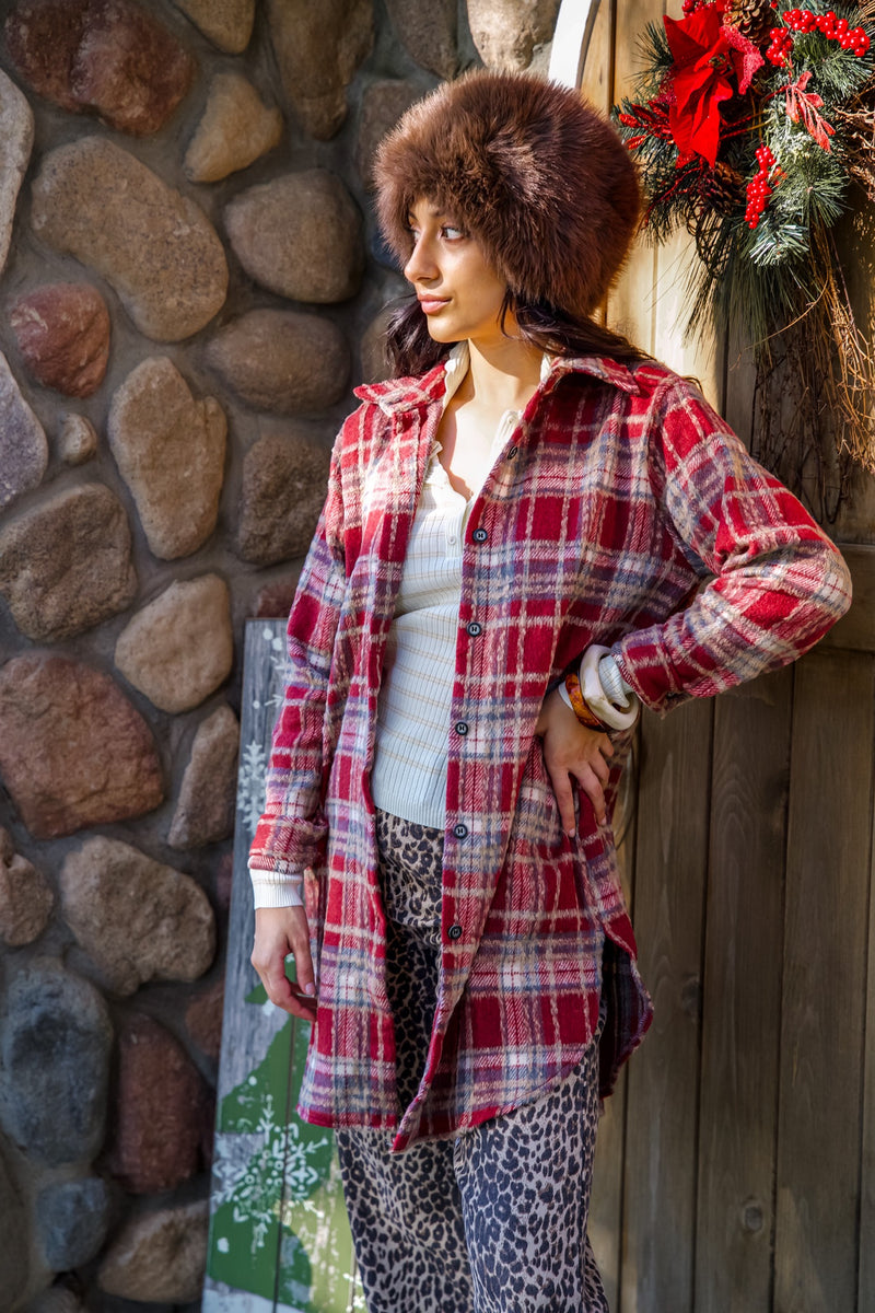 Nostalgic Feelings Plaid Flannel Long Shacket- Rust/Multi