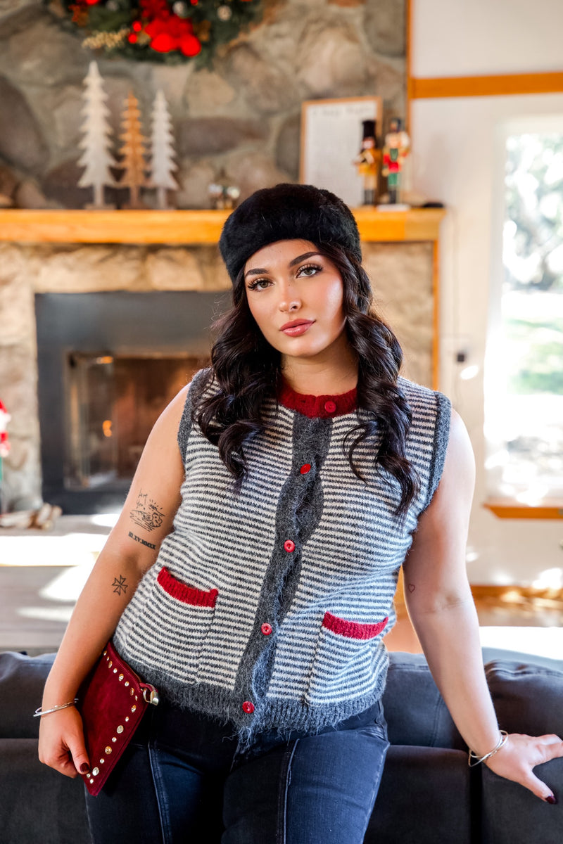 Campfire Cutie Stripe Sleeveless Knit Top - Charcoal/Multi