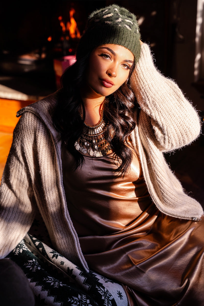 Santa Baby Fuzzy Knit Turtleneck Sweater-Sand/Beige