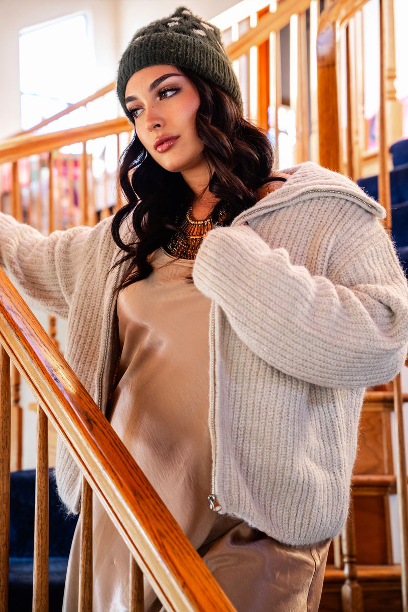 Santa Baby Fuzzy Knit Turtleneck Sweater-Sand/Beige