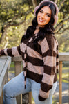 Cocoa Crush V-Neck Stripe Knit Sweater Scarf Set - Mocha