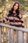 Cocoa Crush V-Neck Stripe Knit Sweater Scarf Set - Mocha