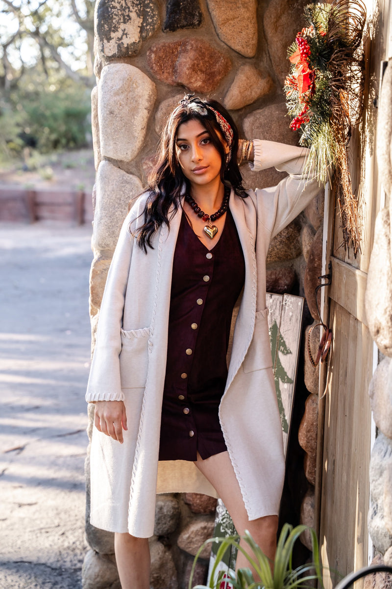 Crackling Fire Edge Detail Open Knit Cardigan- Eggshell