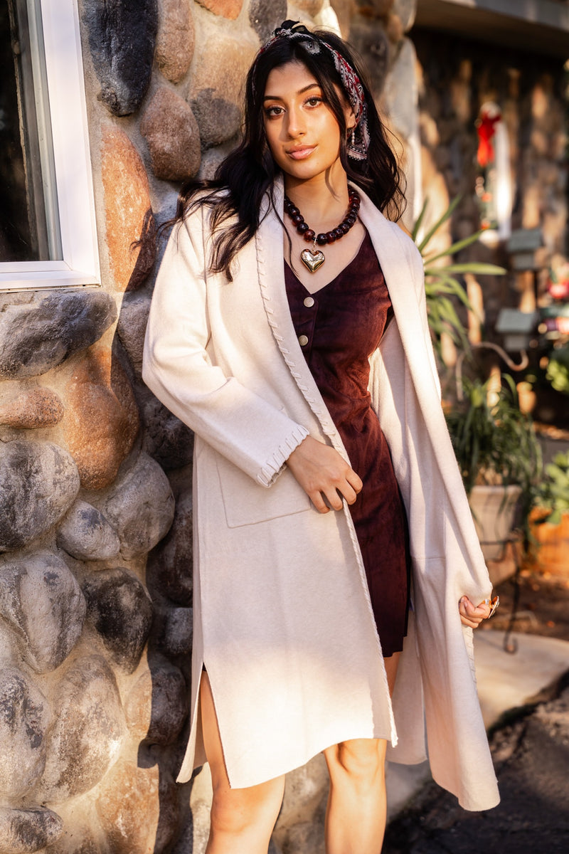 Crackling Fire Edge Detail Open Knit Cardigan- Eggshell