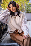 Divine Pines Chenille Mock Neck Knit Sweater W/ Fray Hem - Sand