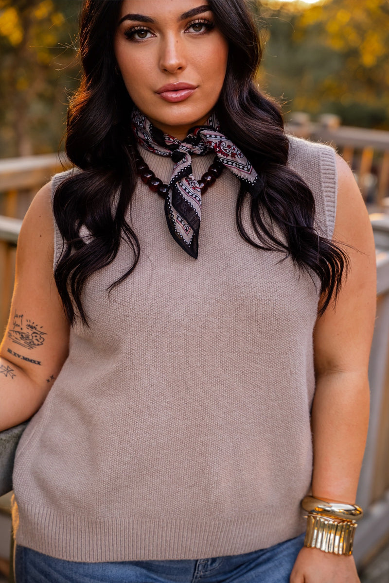 Sipping Cider Sleeveless Open Back Knit Top - Oatmeal