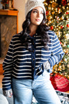Cloudberry Stripe Button Up Knit Cardigan - Navy/Cream