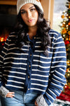 Cloudberry Stripe Button Up Knit Cardigan - Navy/Cream