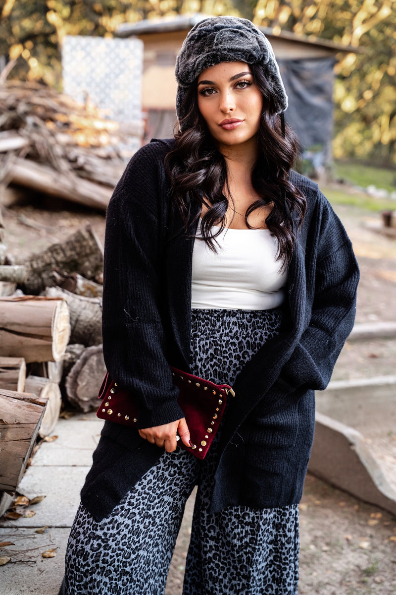 Lakeside Lounge Hooded Open Cardigan- Black