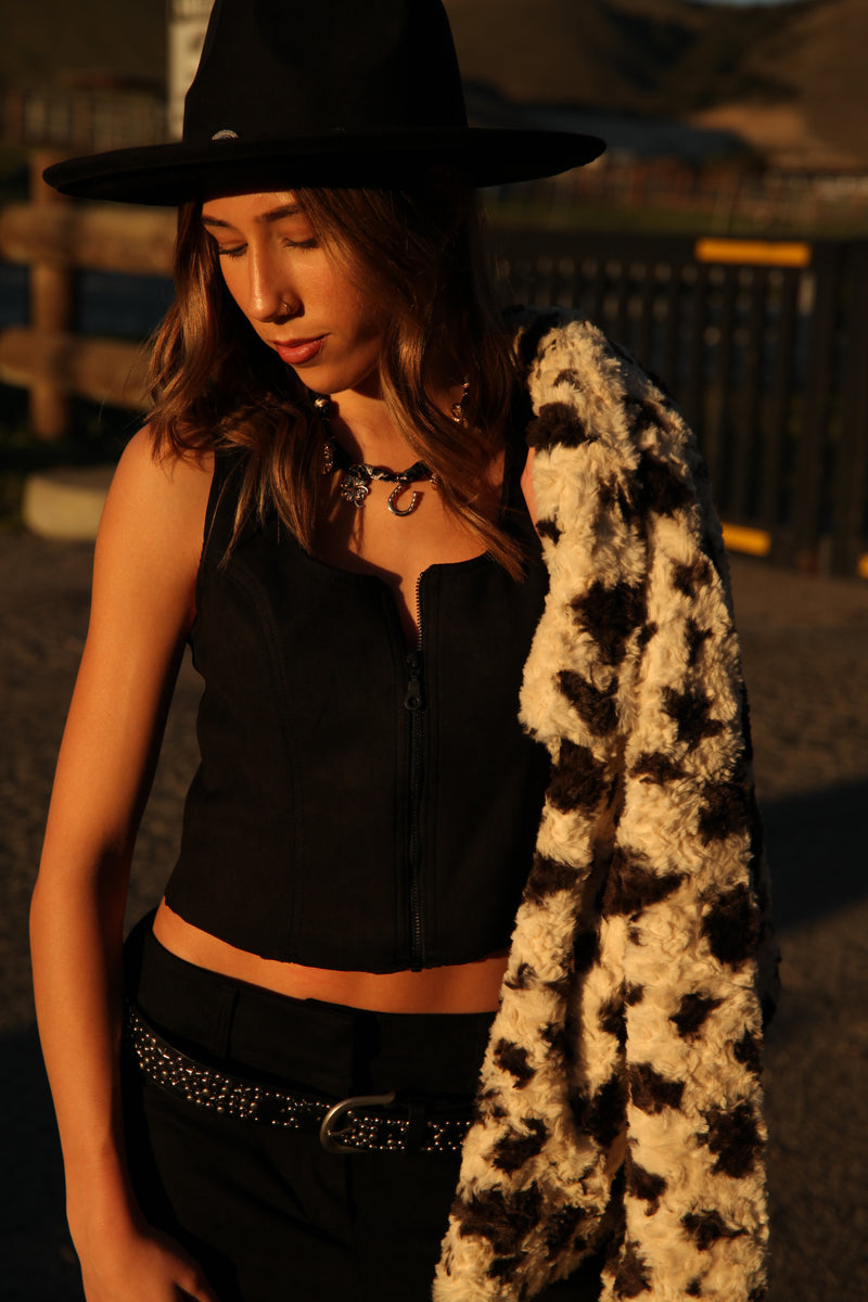 Hidden Faux Suede Zip Up Vest