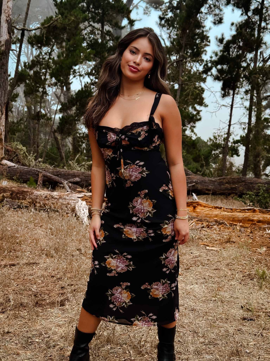 Midnight Bloom Slip Floral Dress - Black/Multi