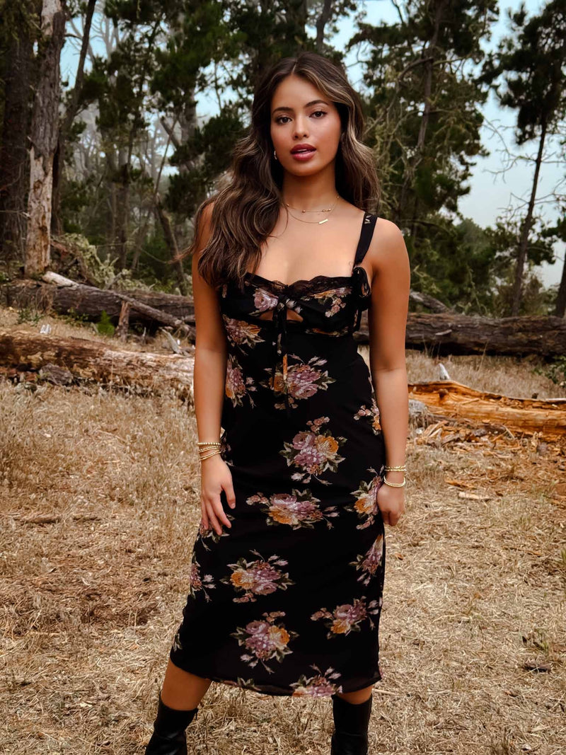 Midnight Bloom Slip Floral Dress - Black/Multi