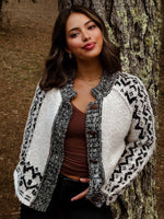 Nordic Trail Boucle Fair Isle Knit Cardigan- Ivory/Black