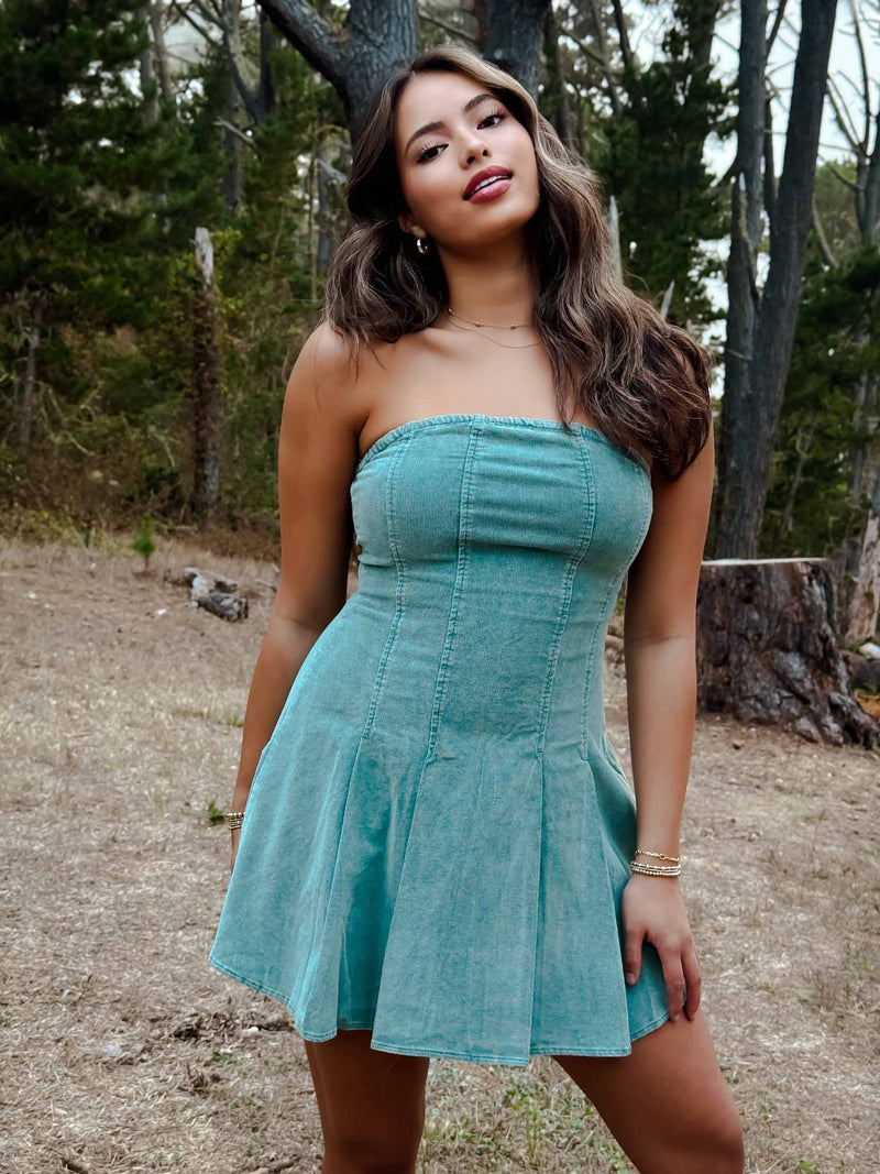 Riviera Felted Cotton Tube Mini Dress- Seafoam
