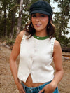 Ivy Lane Whip Stitch Vest W/ Iridescent Gold Button- Cream/Green