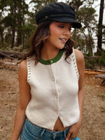 Ivy Lane Whip Stitch Vest W/ Iridescent Gold Button- Cream/Green
