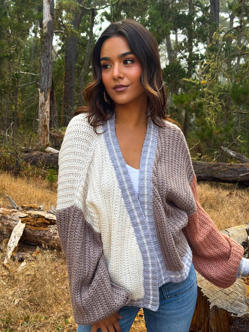 Sunset Haze Open Front Crochet Sweater- Cream/Mocha