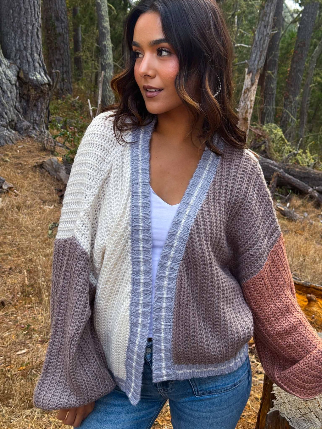 Sunset Haze Open Front Crochet Sweater- Cream/Mocha