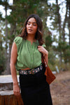 Fresh Fern Cotton Gauze Sleeveless Button Front Top- Martini Green