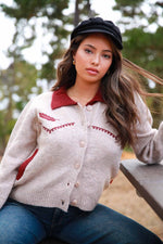 Feather Canyon Knit Embroidered Sweater - Heather Gray/Wine